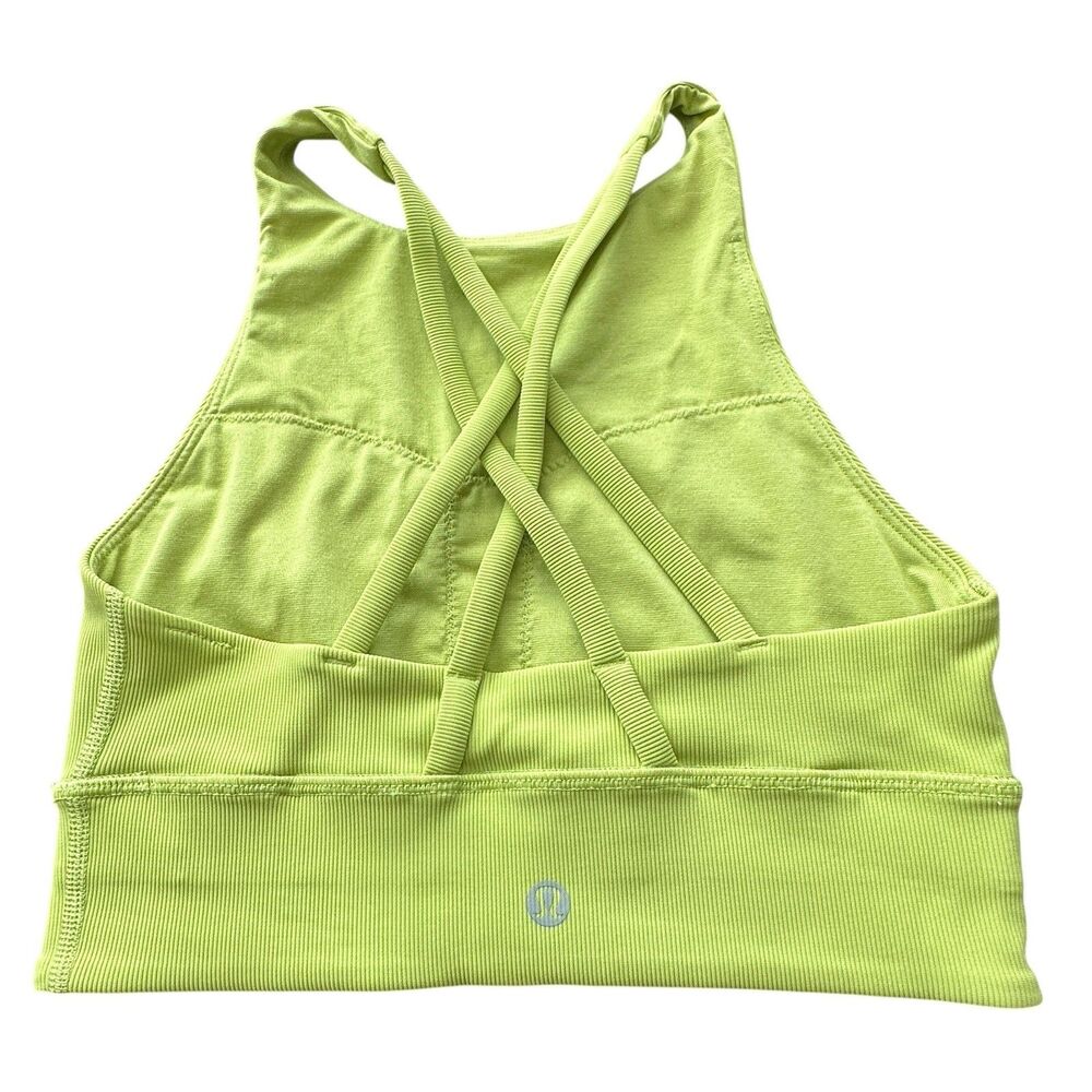 Lululemon Energy Sport Bra 4 High Neck Long Line Padded Strappy Vibrant Green